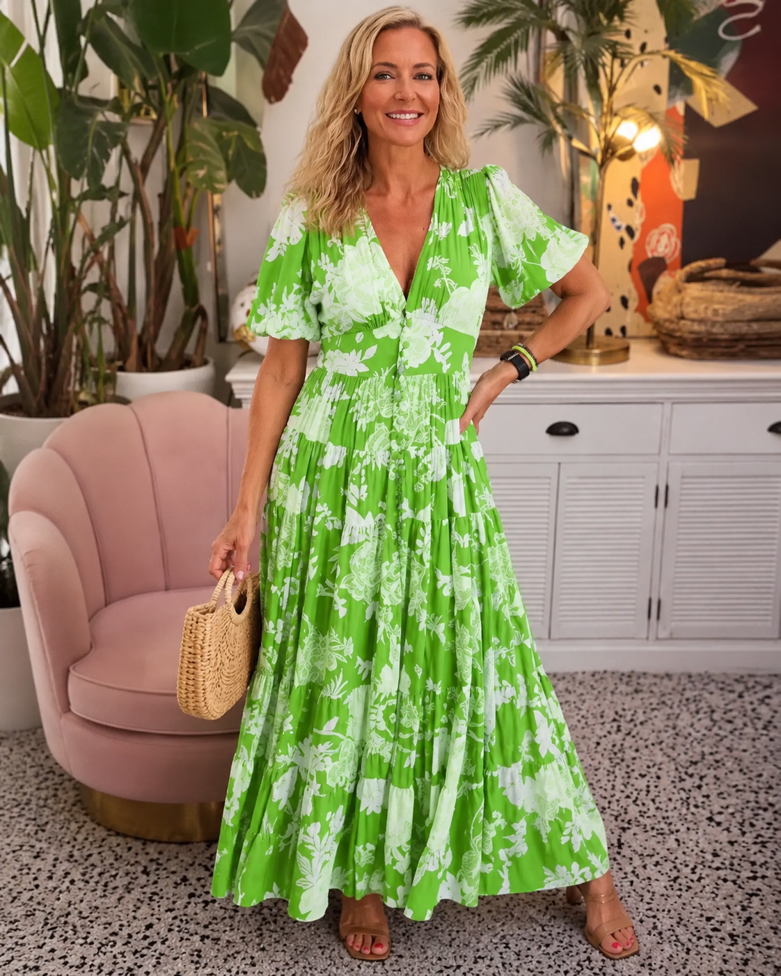 Minelda™ | Vestido Floral con Escote en V y Efecto Vientre Plano
