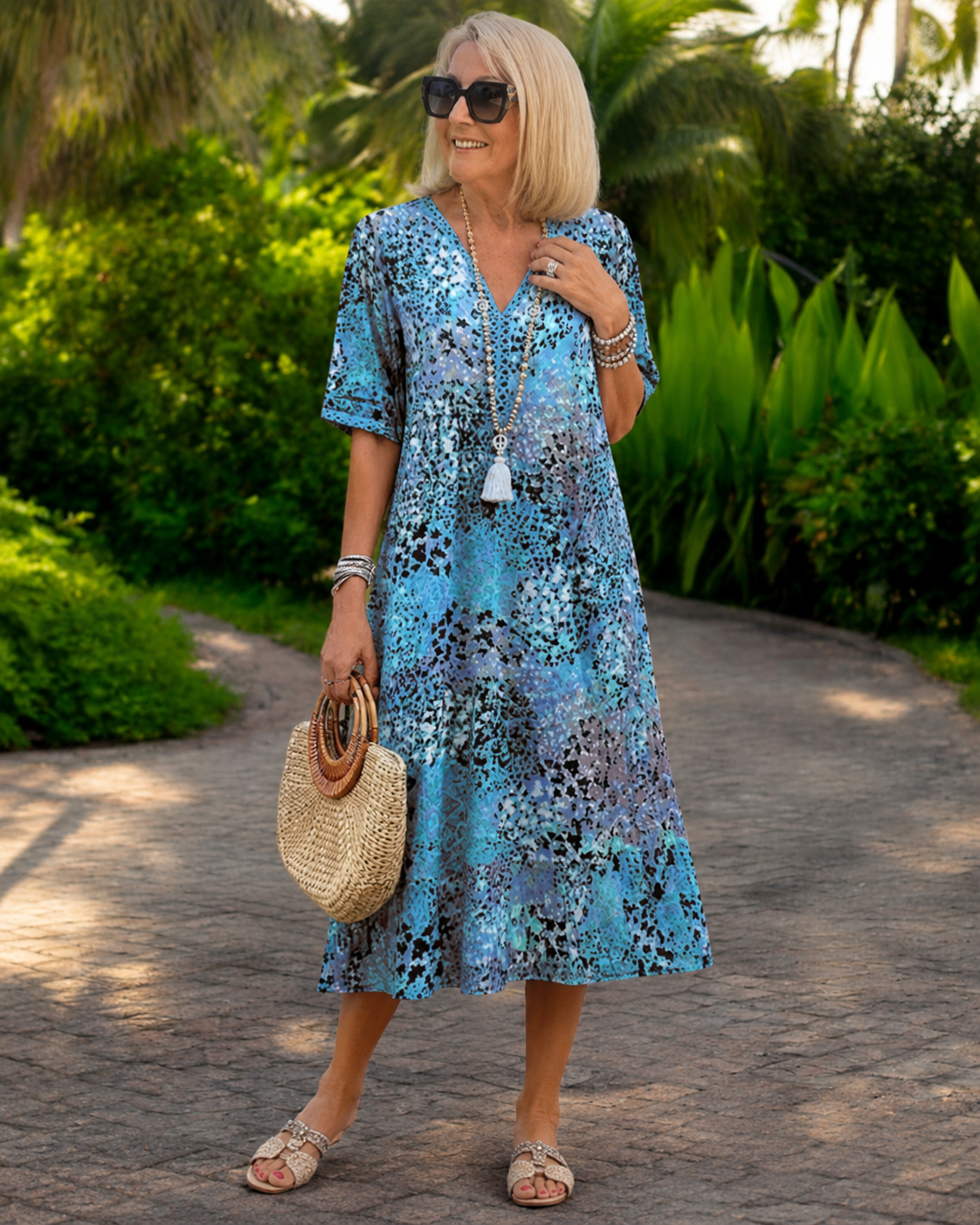 Iris™ | Vestido Midi Ligero Estampado con Efecto Vientre Plano