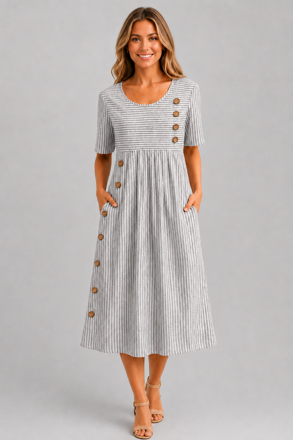 Ismay™ | Vestido Midi de Rayas con Efecto Vientre Plano