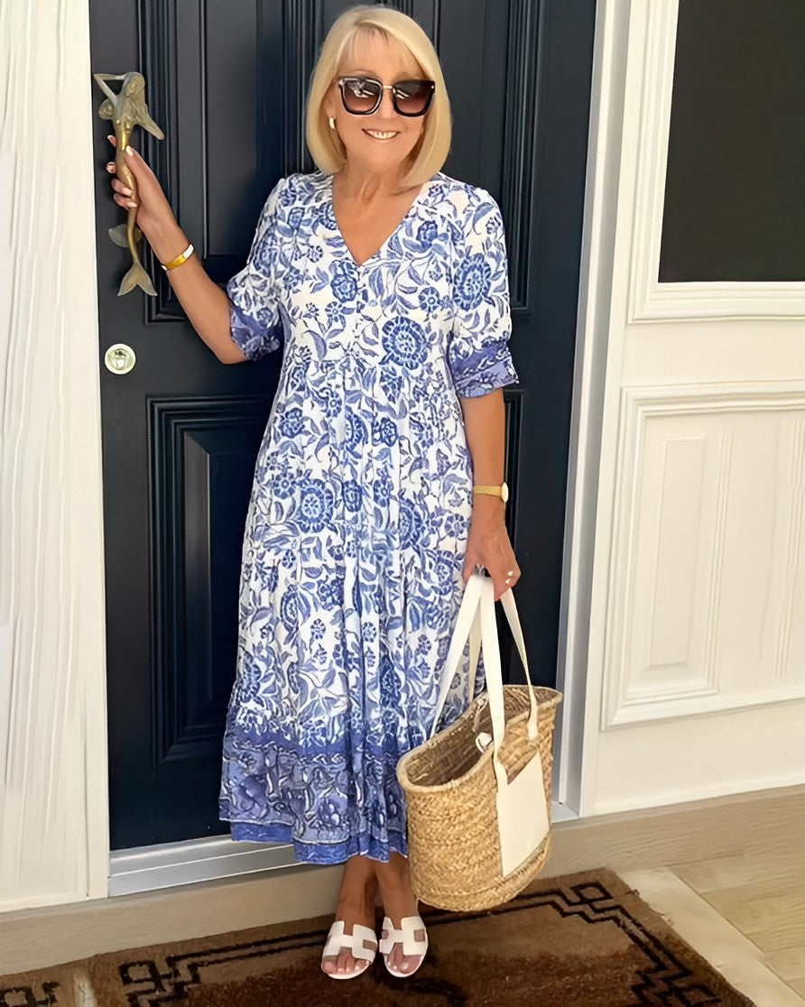 Elina™ | Vestido de Verano Floral con Escote en V y Efecto Vientre Plano