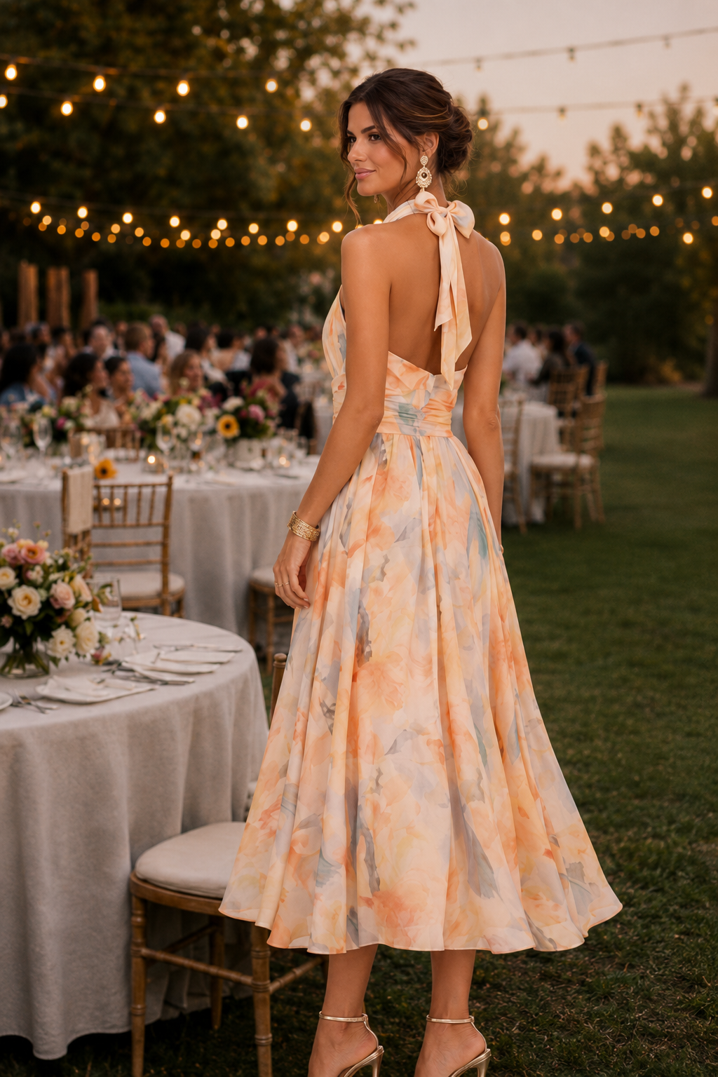 Aurora™ | Vestido Halter con Estampado Acuarela y Efecto Vientre Plano