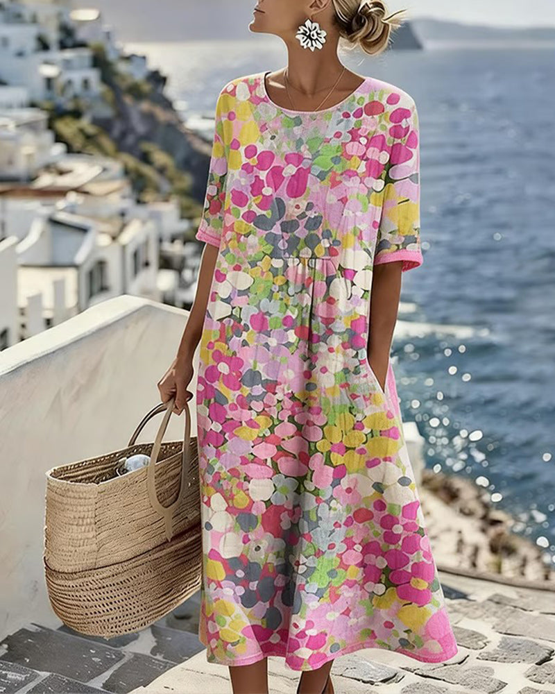 Elena™ | Vestido Midi Floral con Efecto Vientre Plano