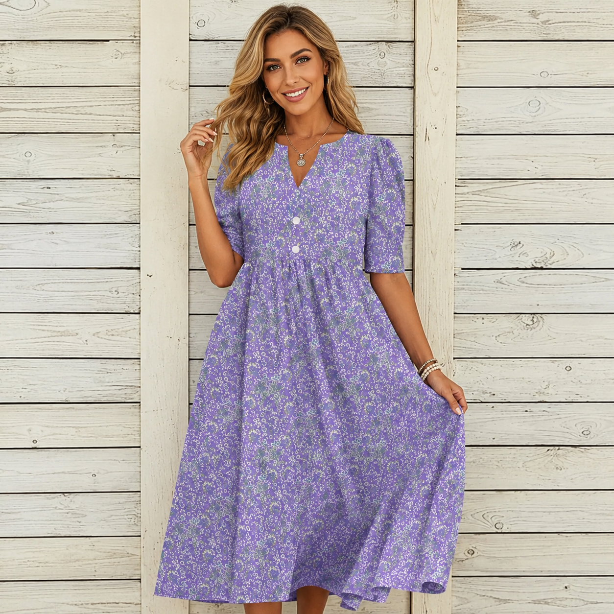 Danica™ | Vestido Midi Floral con Efecto Vientre Plano