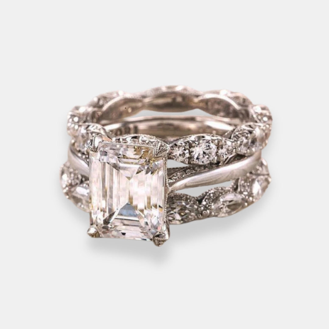 Xéline | Bague triple zircon rectangulaire