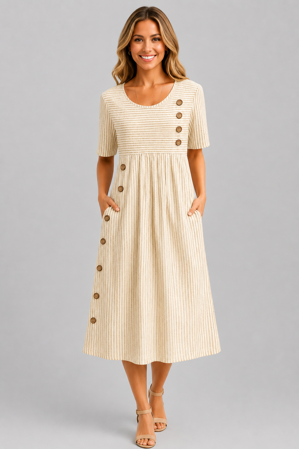 Ismay™ | Vestido Midi de Rayas con Efecto Vientre Plano