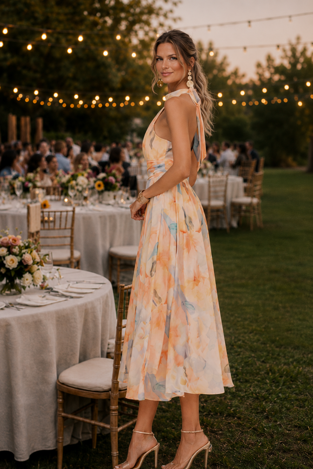 Aurora™ | Vestido Halter con Estampado Acuarela y Efecto Vientre Plano
