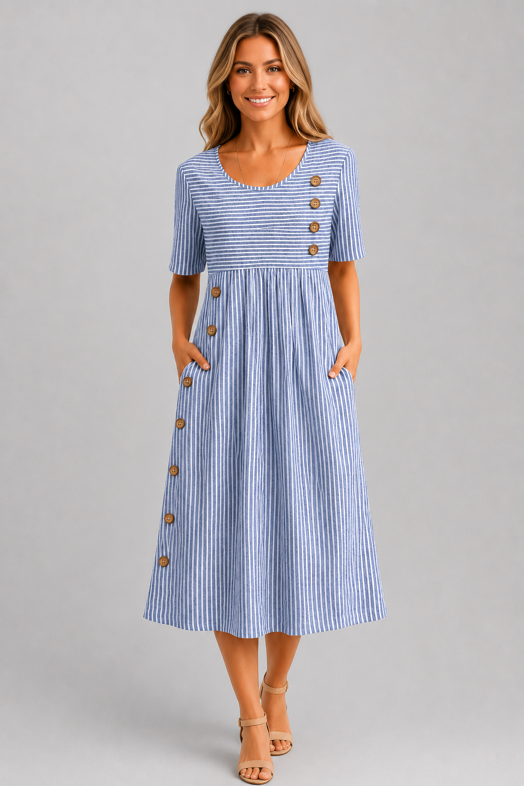 Ismay™ | Vestido Midi de Rayas con Efecto Vientre Plano