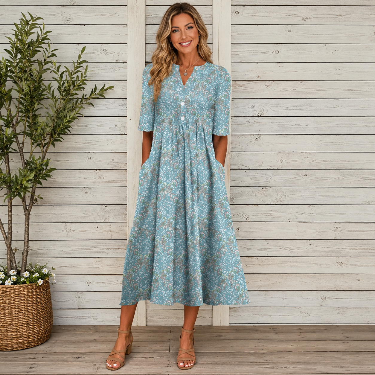 Danica™ | Vestido Midi Floral con Efecto Vientre Plano