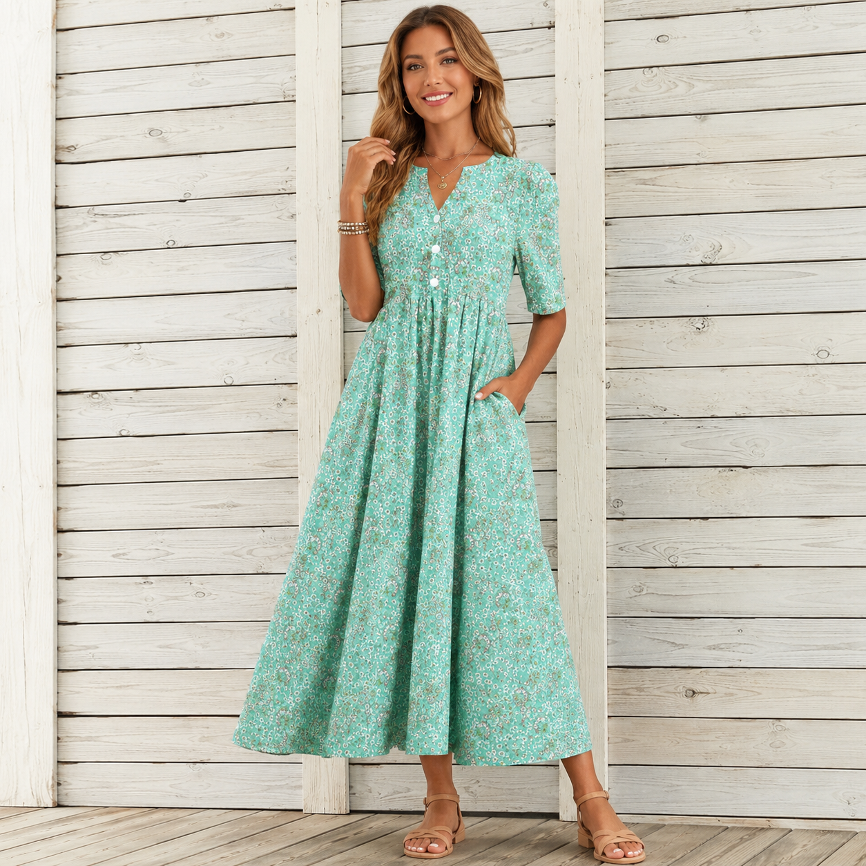 Danica™ | Vestido Midi Floral con Efecto Vientre Plano