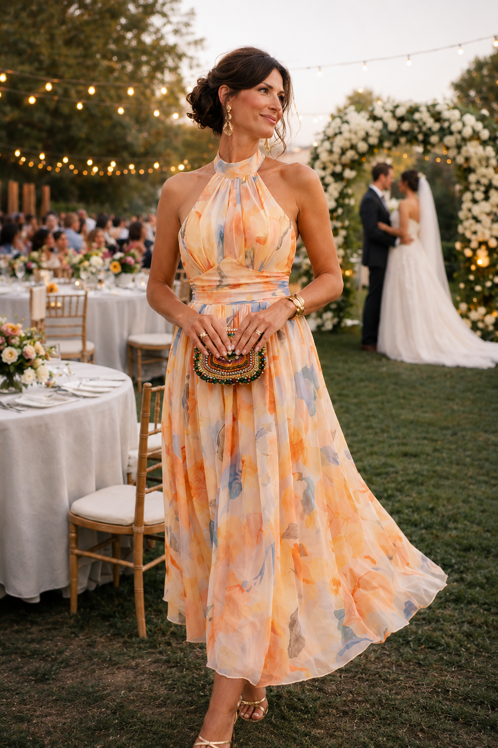 Aurora™ | Vestido Halter con Estampado Acuarela y Efecto Vientre Plano