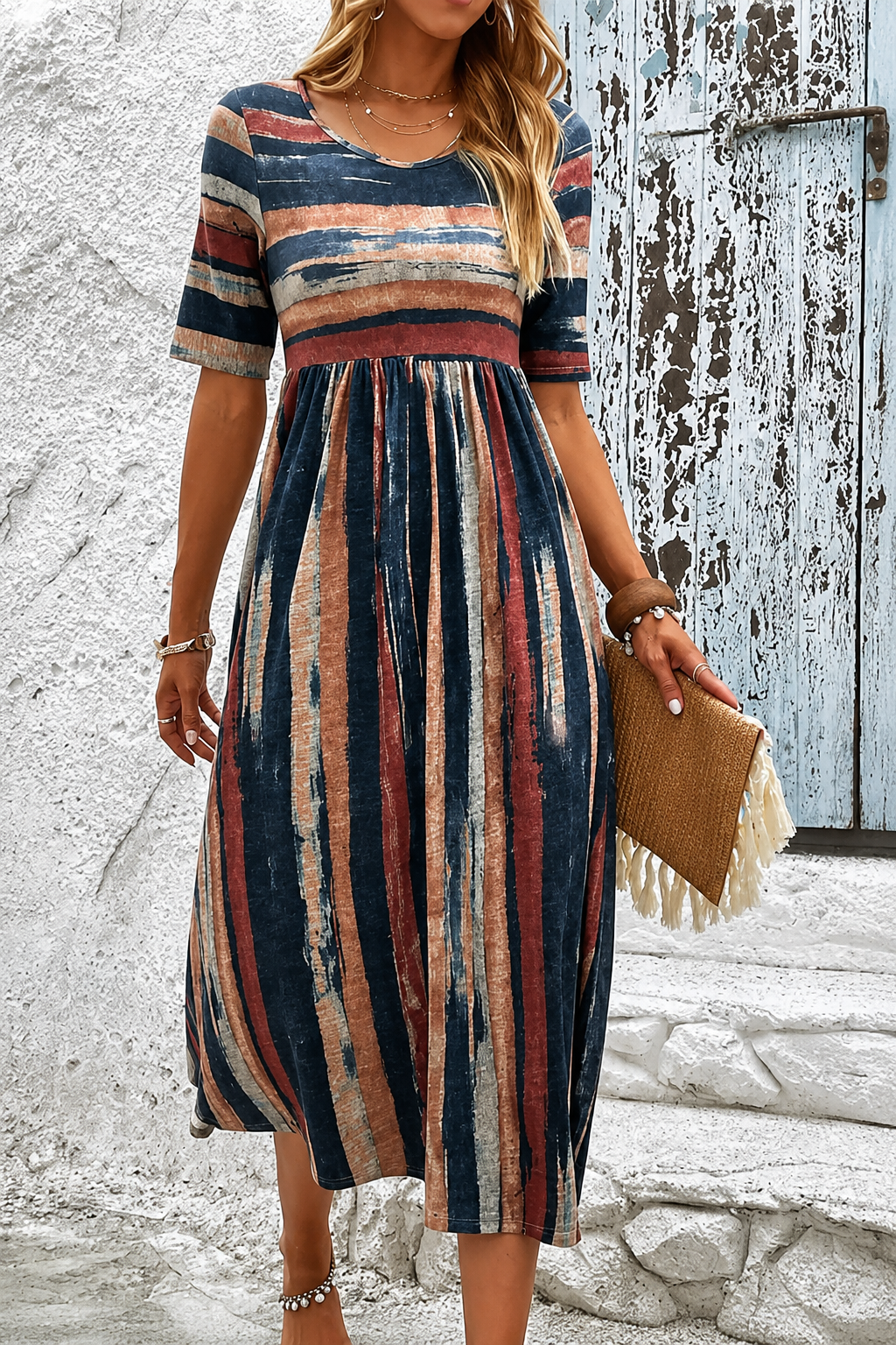 Marloes™ | Vestido Midi de Rayas con Efecto Vientre Plano