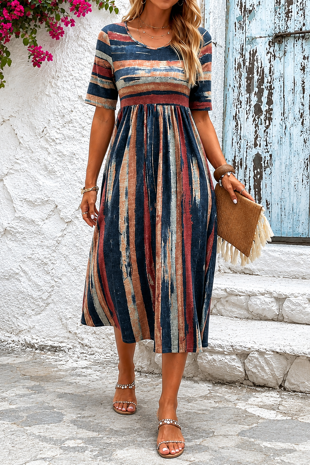 Marloes™ | Vestido Midi de Rayas con Efecto Vientre Plano