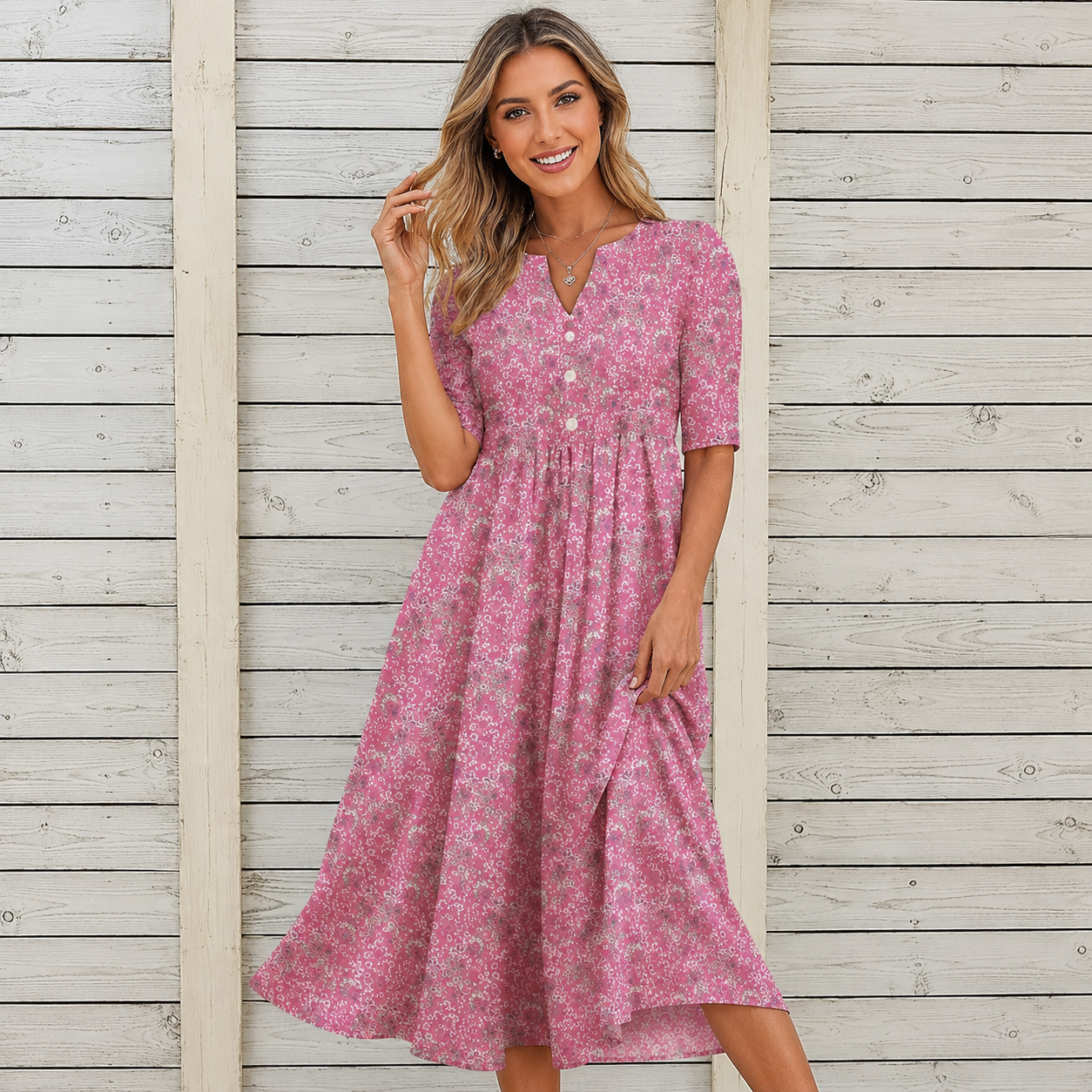 Danica™ | Vestido Midi Floral con Efecto Vientre Plano