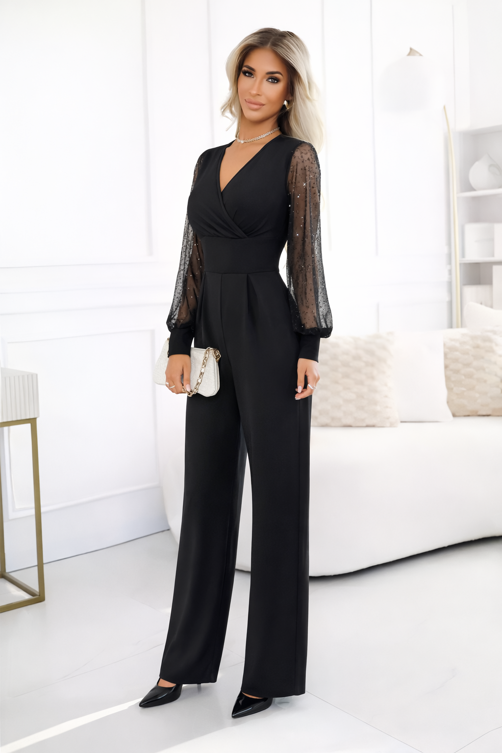 Iris™ | Mono con Escote en V y Brillo en las Mangas