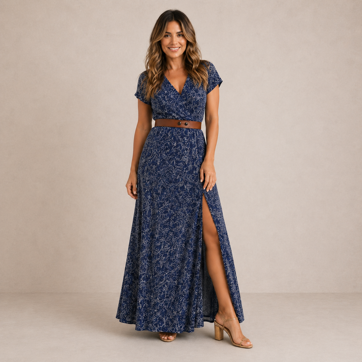 Sarisa™ | Vestido Maxi Floral con Cinturón y Efecto Vientre Plano
