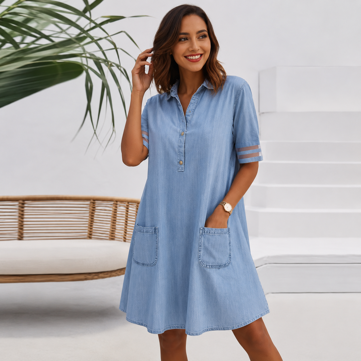 Brittany™ | Vestido Camisero Efecto Denim con Vientre Plano