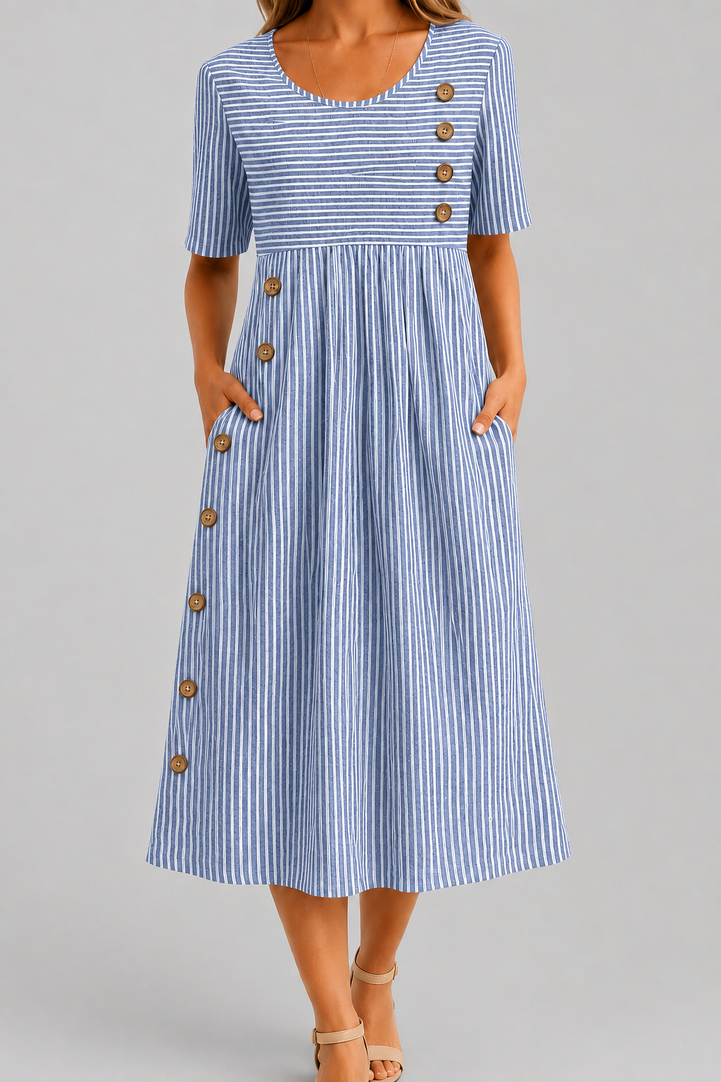 Ismay™ | Vestido Midi de Rayas con Efecto Vientre Plano