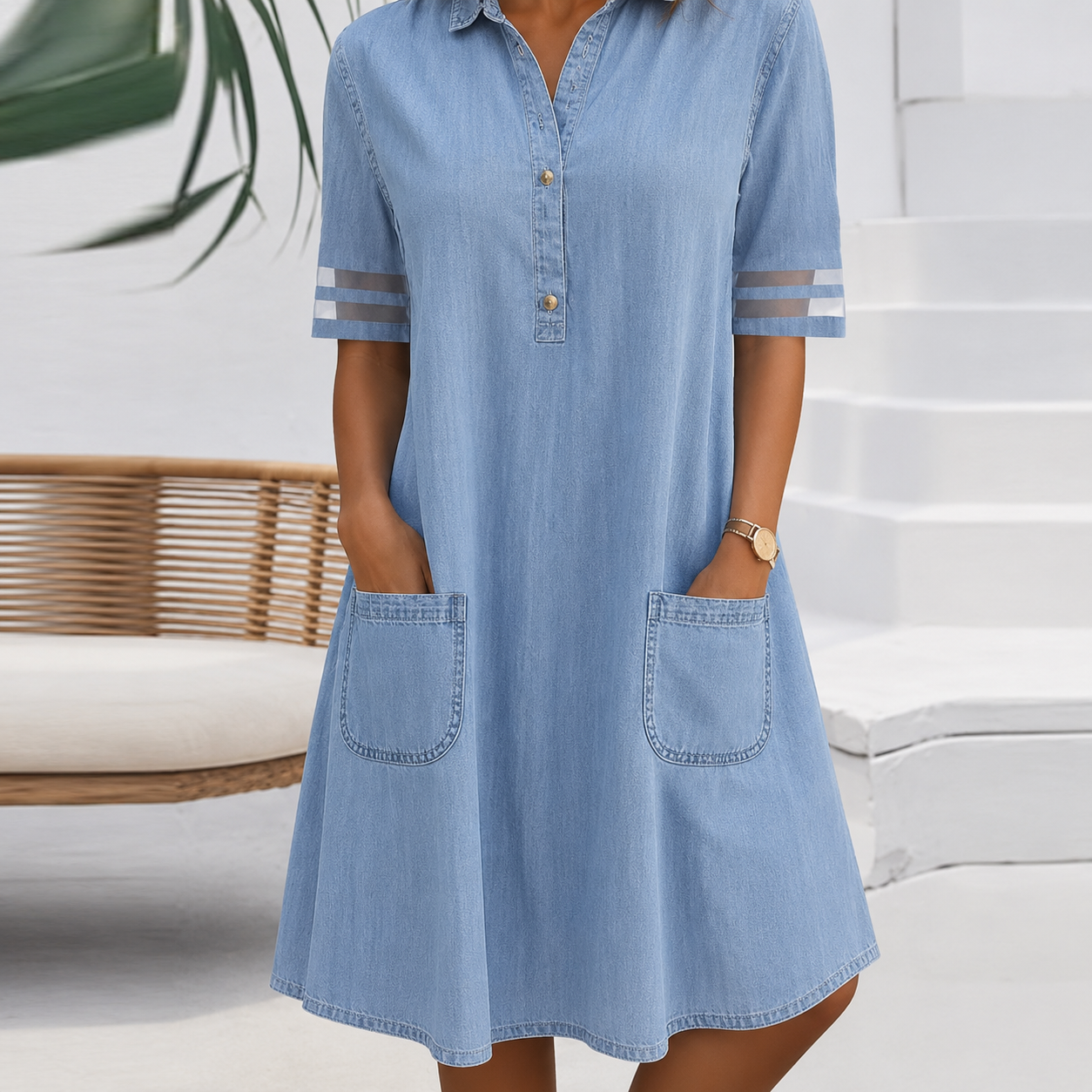 Brittany™ | Vestido Camisero Efecto Denim con Vientre Plano