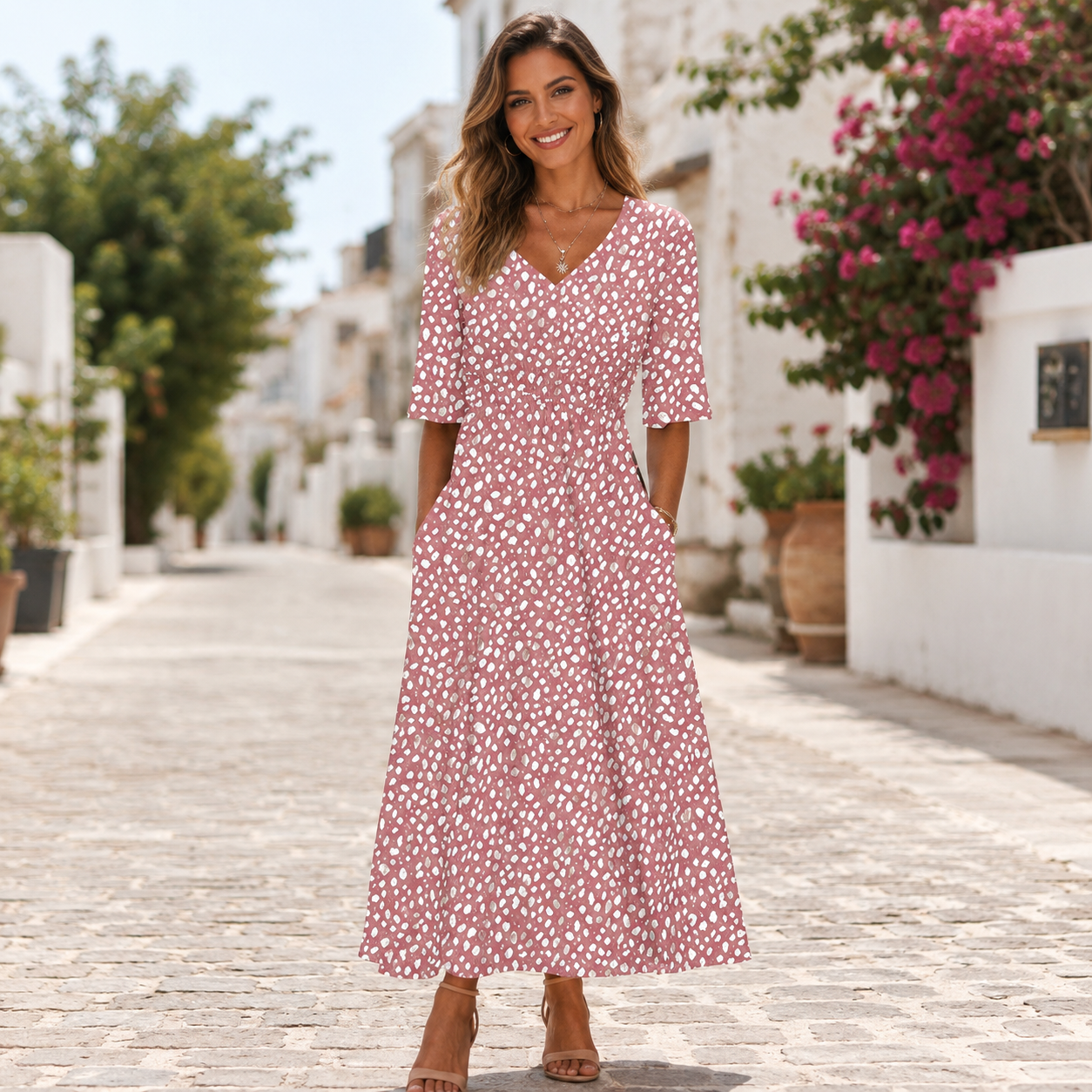 Tess™ | Vestido Midi Elegante con Efecto Vientre Plano