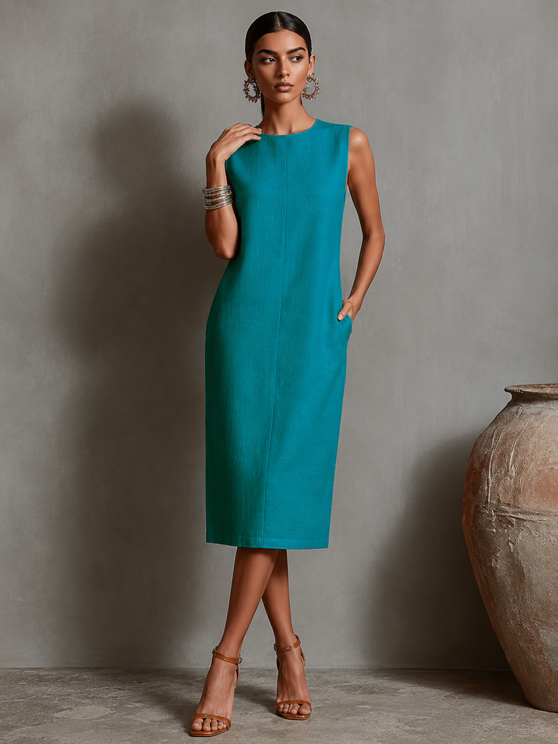 Maureen™ | Vestido Midi con Bolsillos y Efecto Vientre Plano