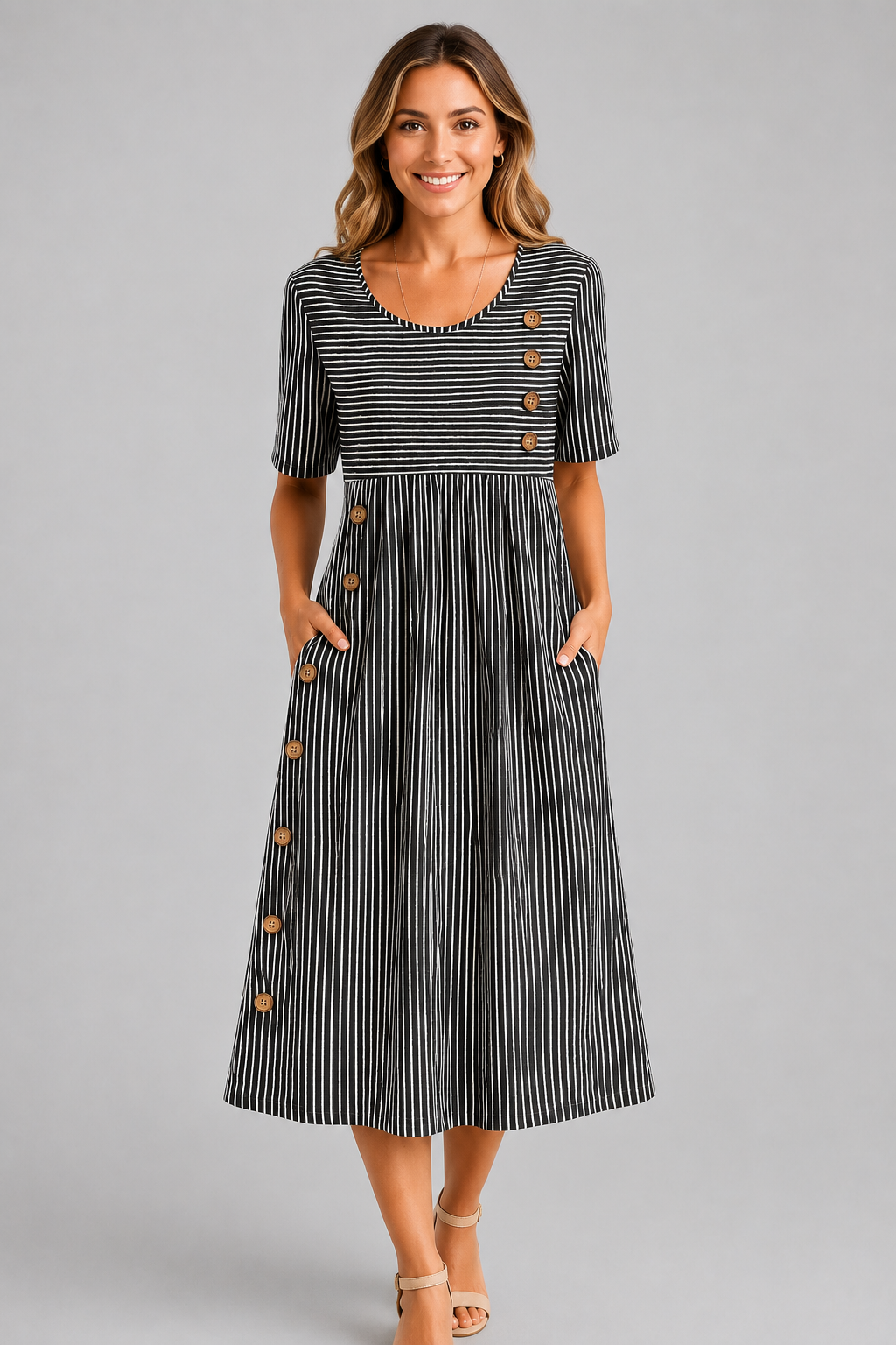 Ismay™ | Vestido Midi de Rayas con Efecto Vientre Plano
