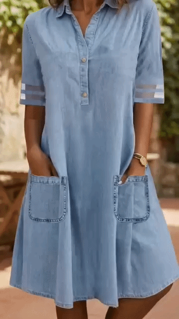 Brittany™ | Vestido Camisero Efecto Denim con Vientre Plano