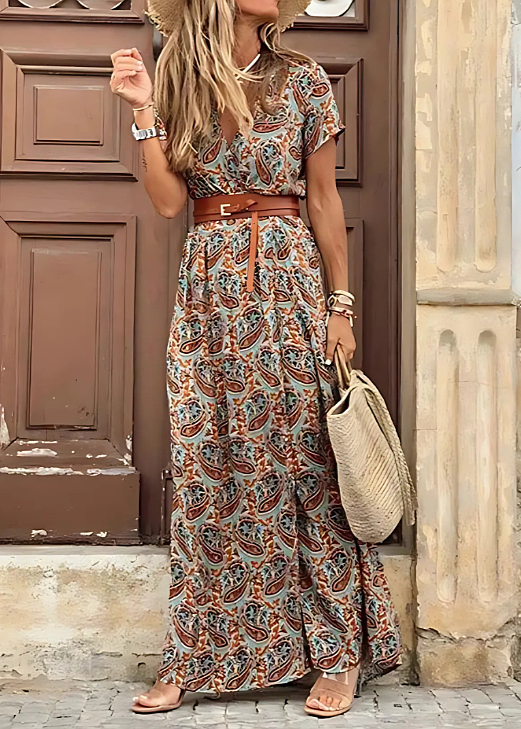 Sarisa™ | Vestido Maxi Floral con Cinturón y Efecto Vientre Plano